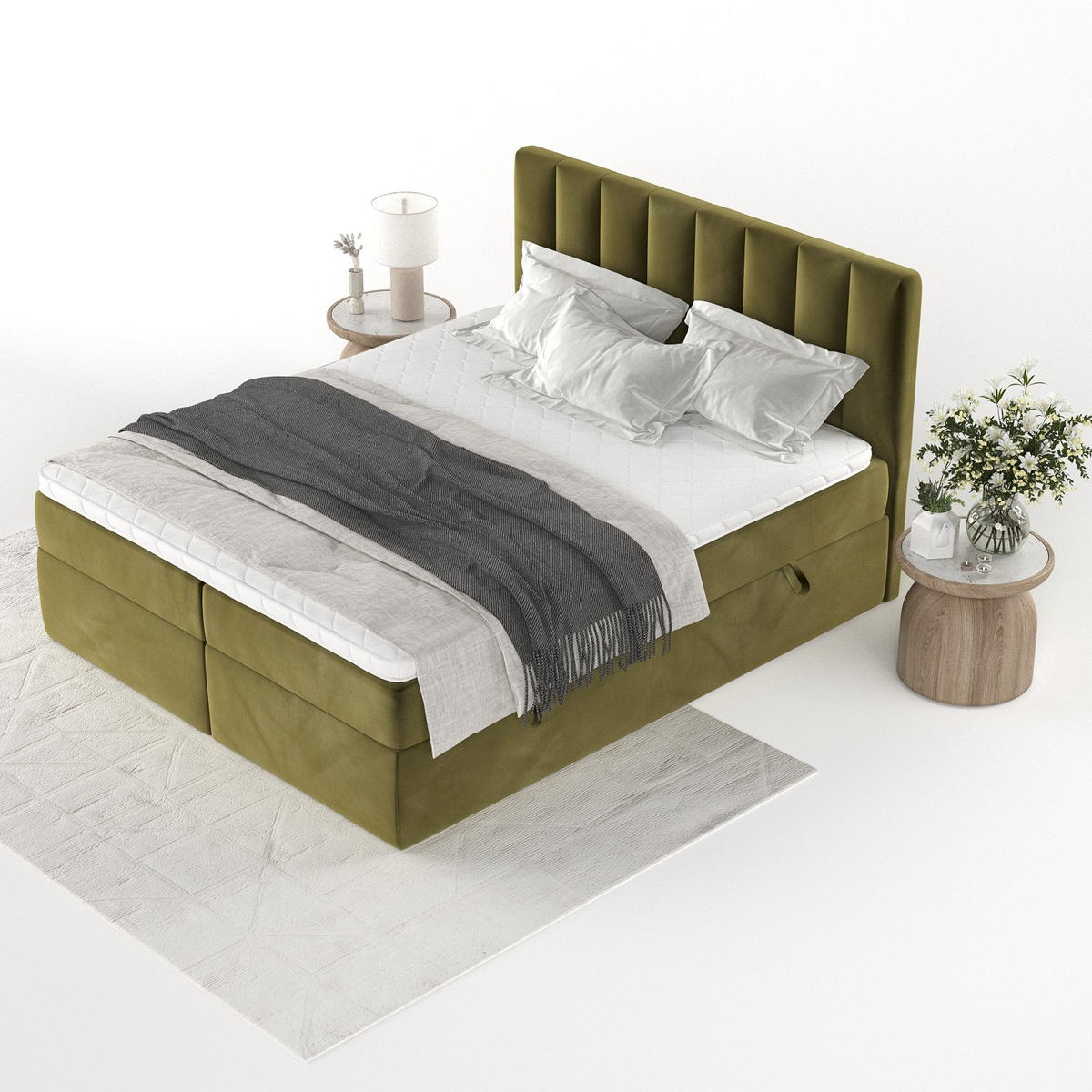 BOXBETT Bari 160/200 cm Olivgrün im Kronos Stoff - Olivgrün, Holz/Holzwerkstoff (160/200cm) - AltaBeds