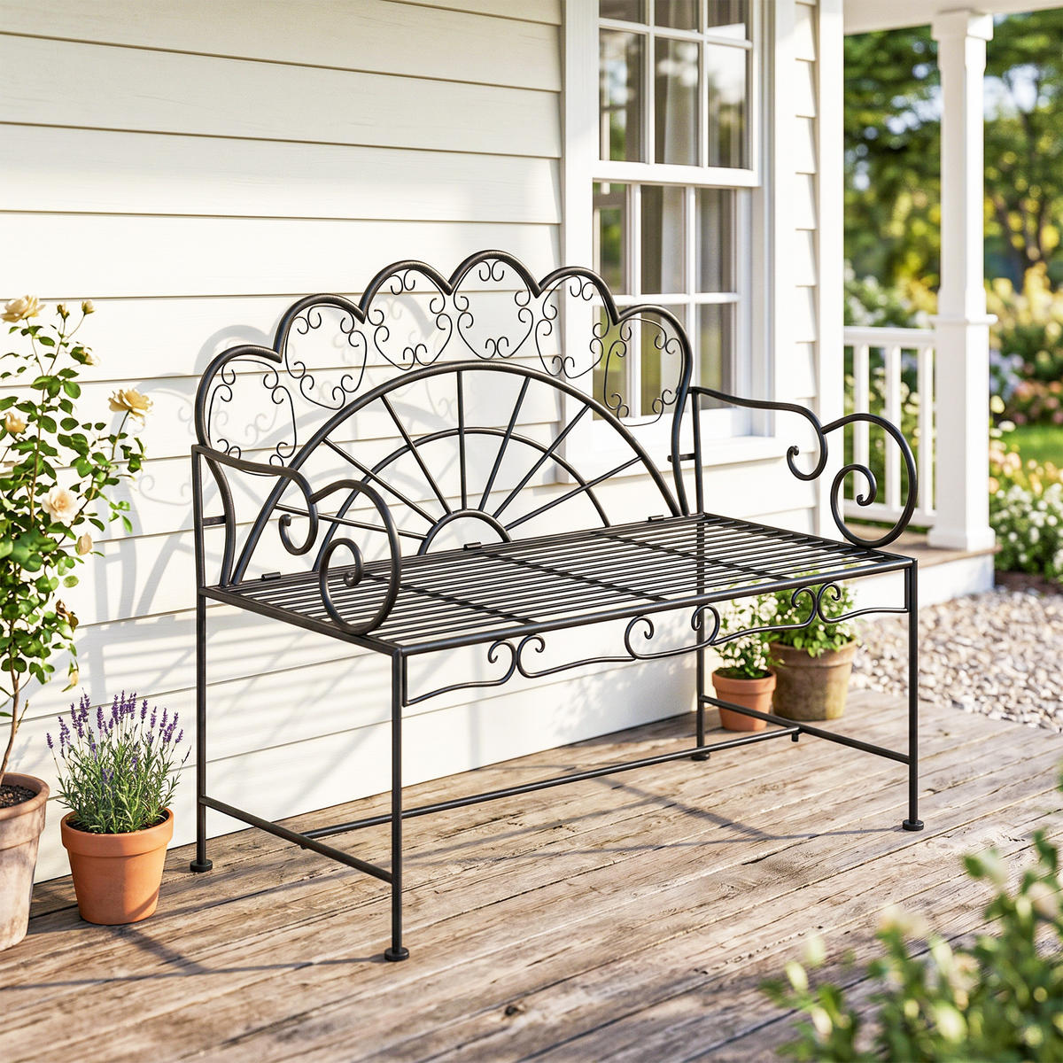 ZAHRADNÍ LAVIČKA, 107 cm x 55,5 cm x 90,5 cm, kov, černá - černá, kov (55.5/92/107cm) - Outsunny
