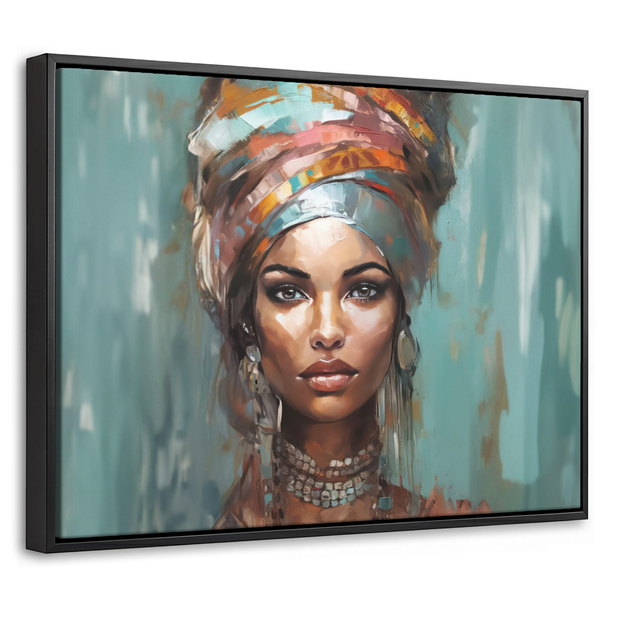 LEINWAND Bilder mit Rahmen - Frau - Kunst - Schmuck - Porträt - 40x30 - Blaugrau, Textil (40/30cm) - MuchoWow