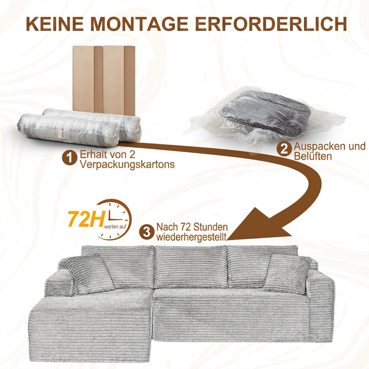 ECKSOFA 252.5/163/65 cm Weiß mit Chaiselongue, Linke Seite - Weiß, Textil (252.5/163cm) - Oxeza