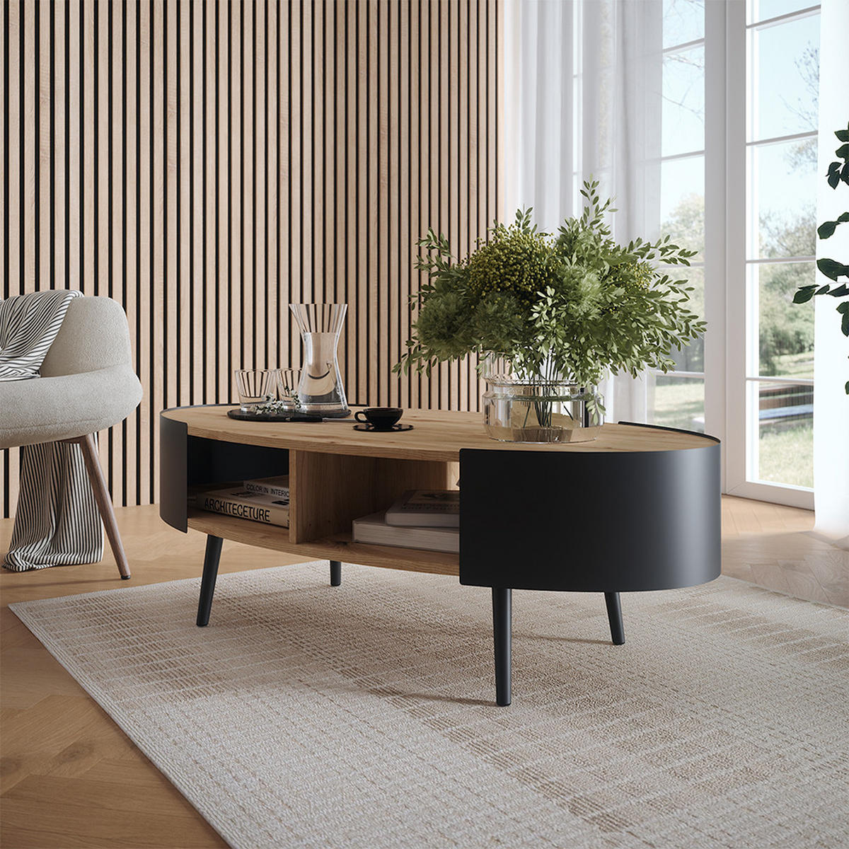 COUCHTISCH Lofta Schwarz 120 x 60 cm - Eichefarben/Schwarz, Holzwerkstoff (60/120/39cm) - Vicco