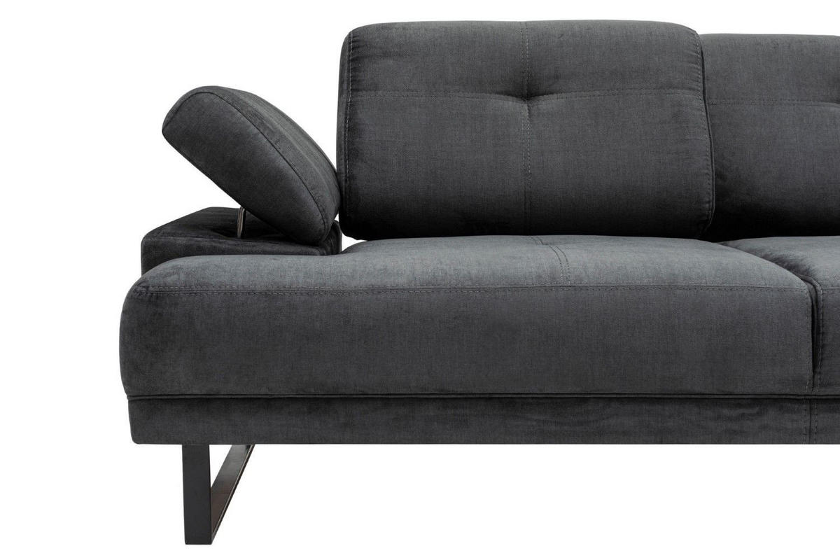 ECKSOFA mit verstellbarer Rückenlehne - Anthrazit/Schwarz, Textil/Metall (174/314cm) - myHomelando