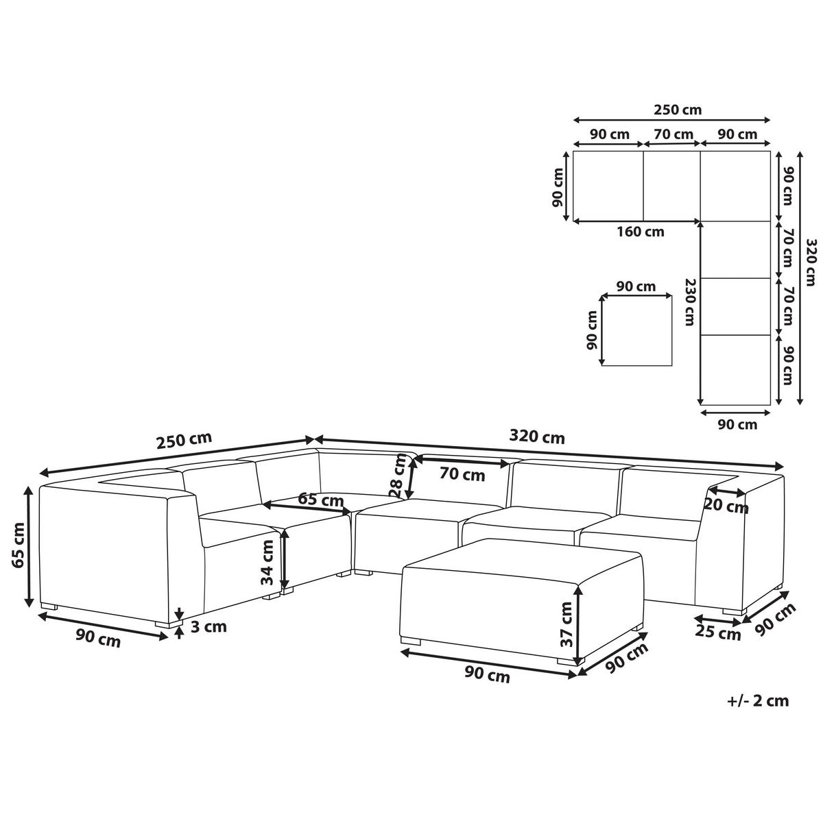 LOUNGE SET 7-Sitzer grau linksseitig modular Arezzo - Grau, Textil - Beliani