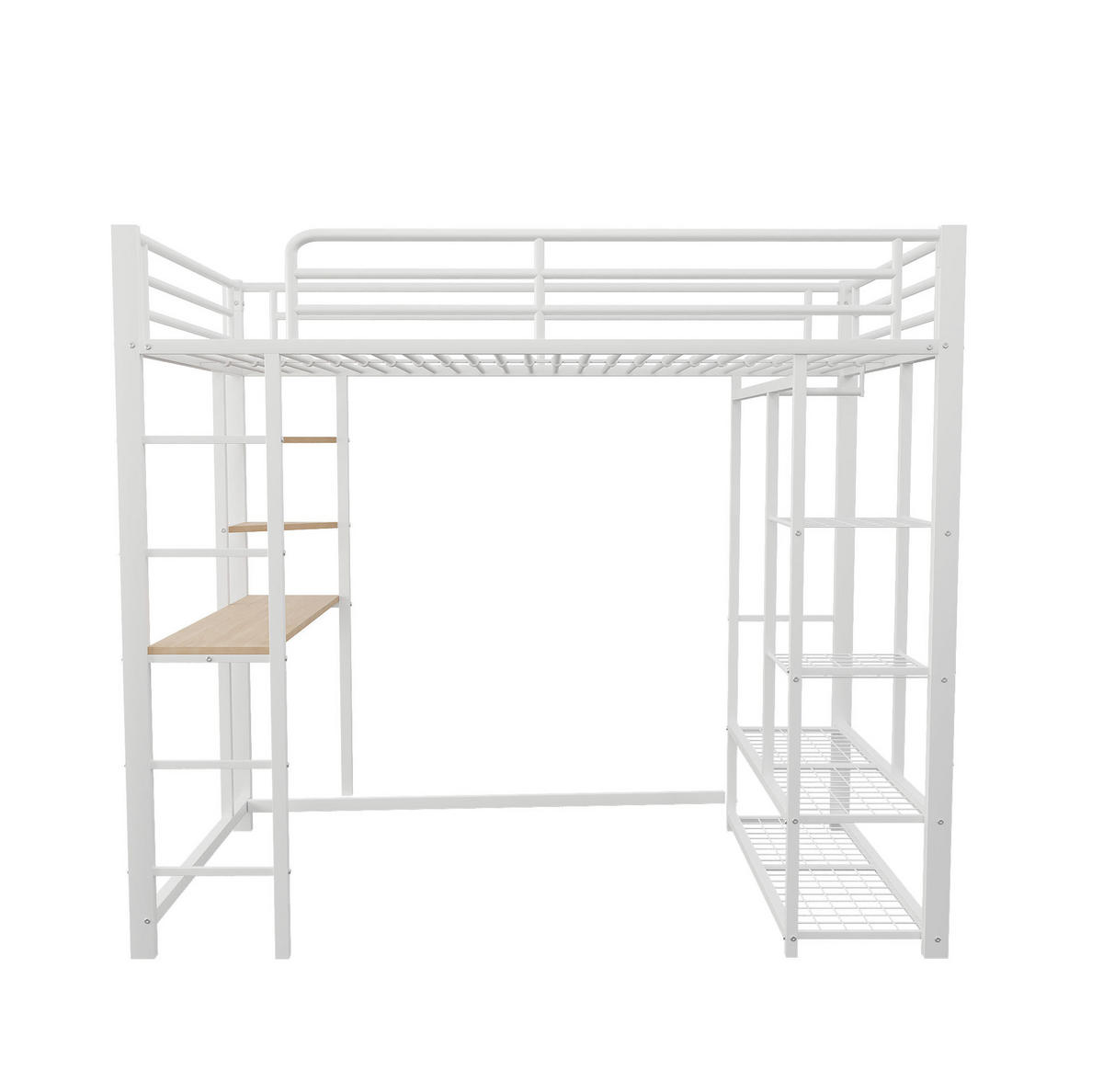 HOCHBETT 90/200 cm mit Leiter, Schreibtisch, Regal und Kleiderstange aus Metall, Weiß - Weiß, Metall (90/200cm) - Redom