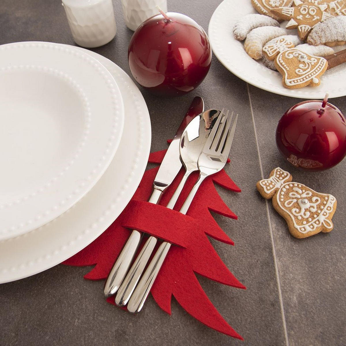 BESTECKHÜLLE TANNENBAUM, Filz, rot, 2 Stk., 18 cm - Rot, Textil (1cm) - Orion 