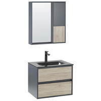 BADMÖBEL Set grau/heller Holzfarbton 60 cm Teruel - Hellbraun/Grau, Holzwerkstoff (60/70/48cm) - Beliani