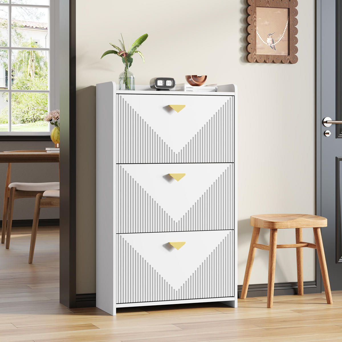 SCHUHSCHRANK 70/30/120 cm mit 3 Klapptüren, verstellbaren Fächern und MDF-Korpus, Weiß - Weiß, Holzwerkstoff (70/120/30cm) - Redom