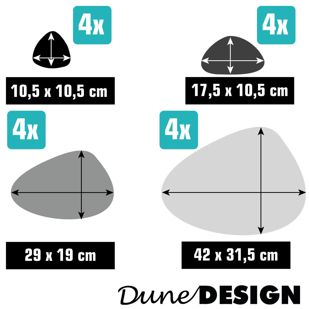 FLUSSKIESEL-TISCHSET 16er Set Hellgrau - Grau, Kunststoff (42/31.5/1cm) - Dunedesign