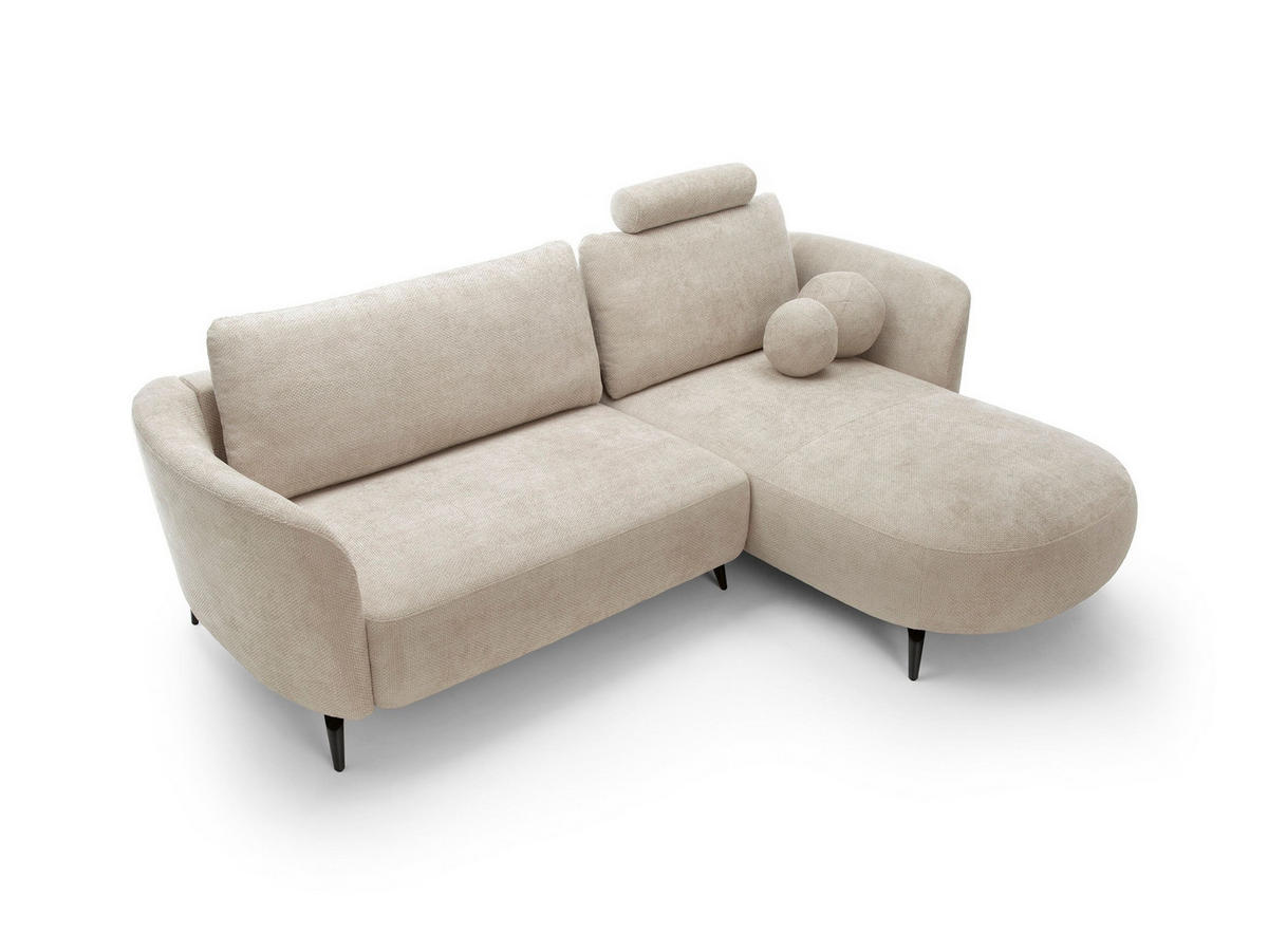 ECKSOFA VICO Beige Chenille mit Schlaffunktion - Beige, Holz (260/182cm) - MASSENO