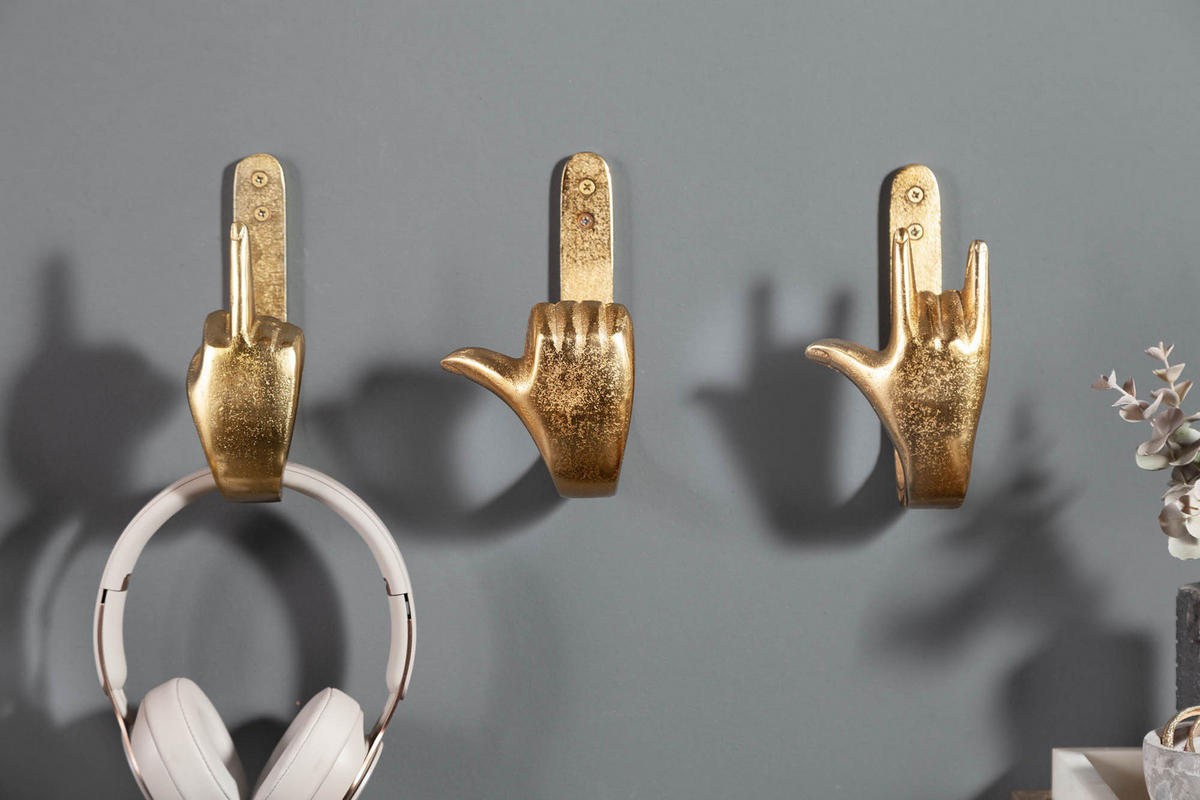 KLEIDERHAKEN FINGERS Metall Gold 20 cm - Goldfarben, Metall (6/17/11cm) - riess-ambiente