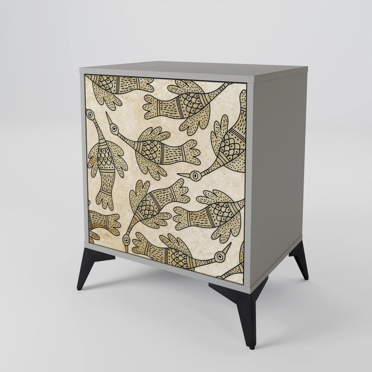 SIDEBOARD ALMONDINE SONGBIRD, Grau, 57,5x42x67,5 cm, Schwarze Metall-Rahmenfüße - Multicolor/Schwarz, Holzwerkstoff/Metall (57.5/67.5/42cm) - SpaceRebels