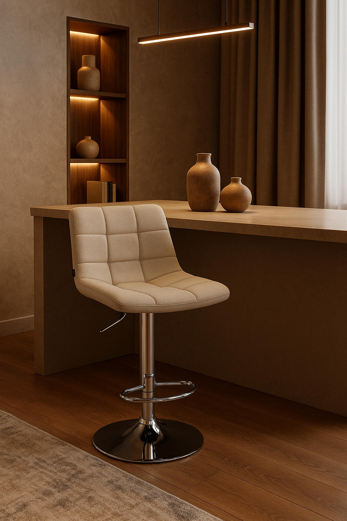 BARHOCKER 2er Set James Stoff chrom creme - Chromfarben/Naturfarben, Textil/Metall (43/108.5/46.5cm) - TPFLiving