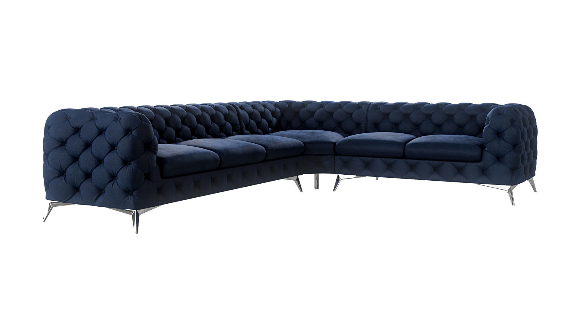 ECKSOFA Chesterfield Laura Marineblau Samt - Silberfarben/Dunkelblau, Holz/Textil (323/264cm) - S-Style Möbel