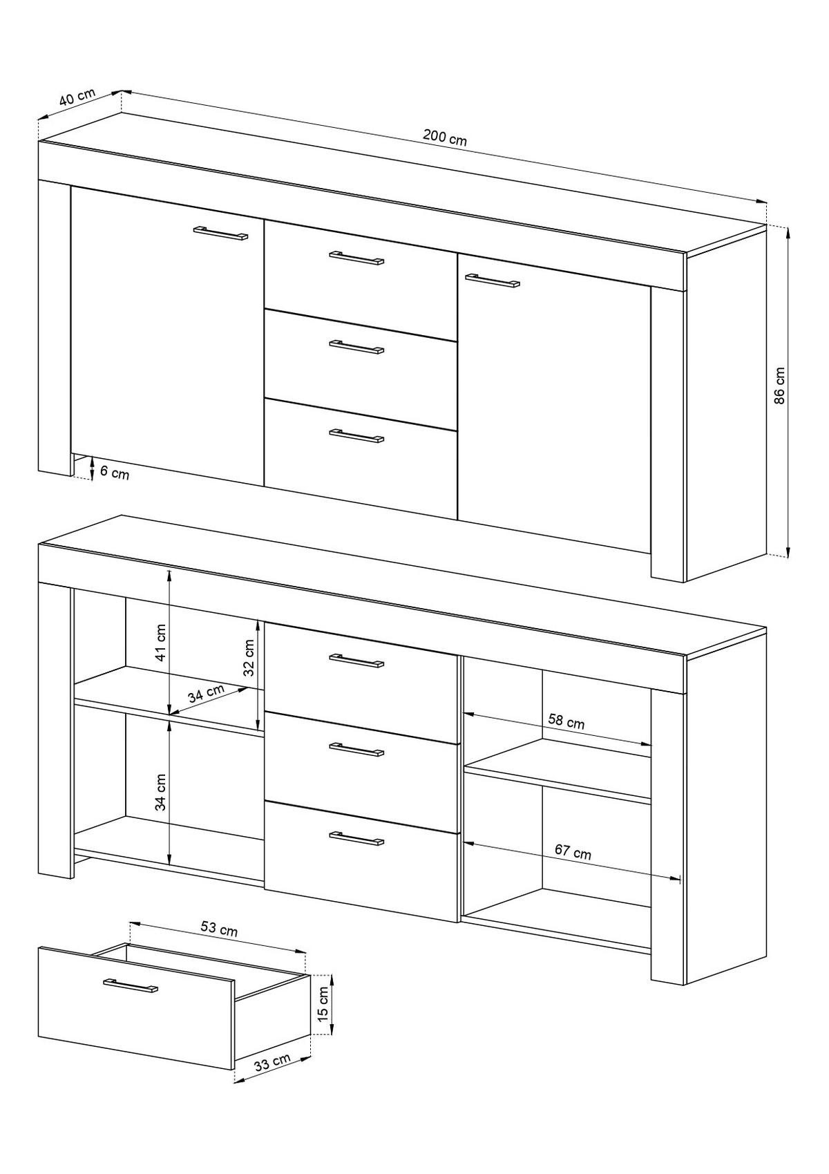 SIDEBOARD – SK155 – 155 cm – Sky – Eichefarben - Eichefarben, Holzwerkstoff (155/96/40cm) - hi-markt