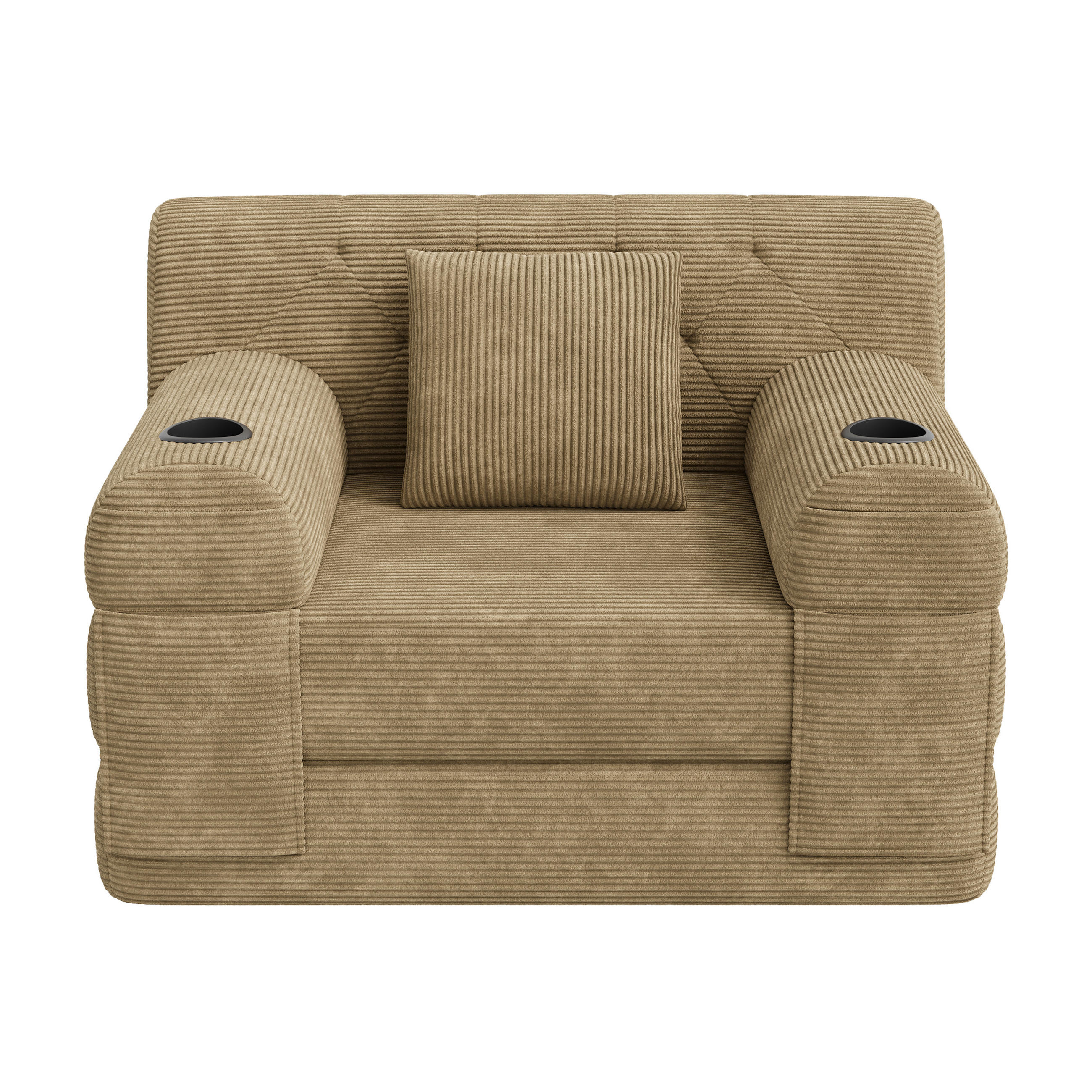 ROZKLÁDACÍ KŘESLO Khaki z manšestru s držáky nápojů - písková barva, textil (107/81/80cm) - Urban Meuble