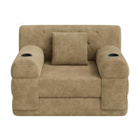ROZKLÁDACÍ KŘESLO Khaki z manšestru s držáky nápojů - písková barva, textil (107/81/80cm) - Urban Meuble