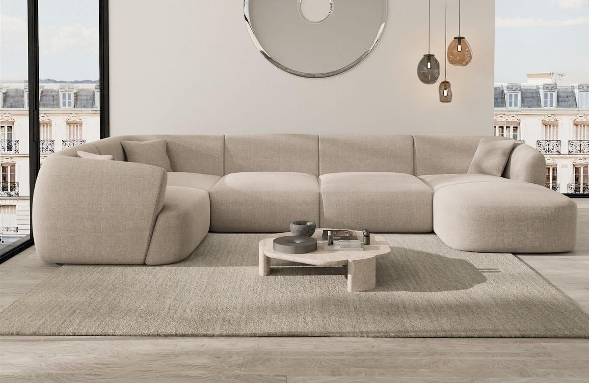 WOHNLANDSCHAFT Azura Beige Strukturstoff - Beige, Kunststoff (325/78/177cm)