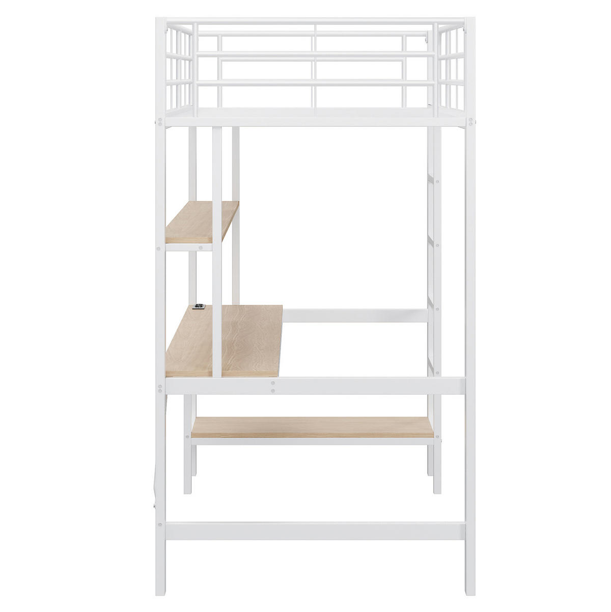 HOCHBETT aus Metall und MDF 90x200 cm Weiß mit LED-Beleuchtung, USB, Steckdose, Schreibtisch und Regal - Weiß, Metall (90/200cm) - Modfu
