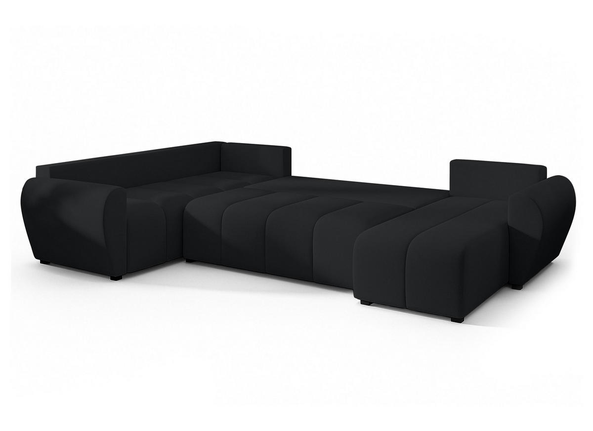 WOHNLANDSCHAFT Malatya U Form MAX Schwarz 311/145/82 cm mit Schlaffunktion - Schwarz, Kunststoff/Textil (303/82/208cm) - AX Living