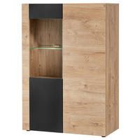 VITRINE Eiche, schwarz 90 x 120 cm, Highboard inklusive LED-Beleuchtung - Eichefarben/Schwarz, Glas/Holzwerkstoff (90/40/120cm) - Inn.Furn