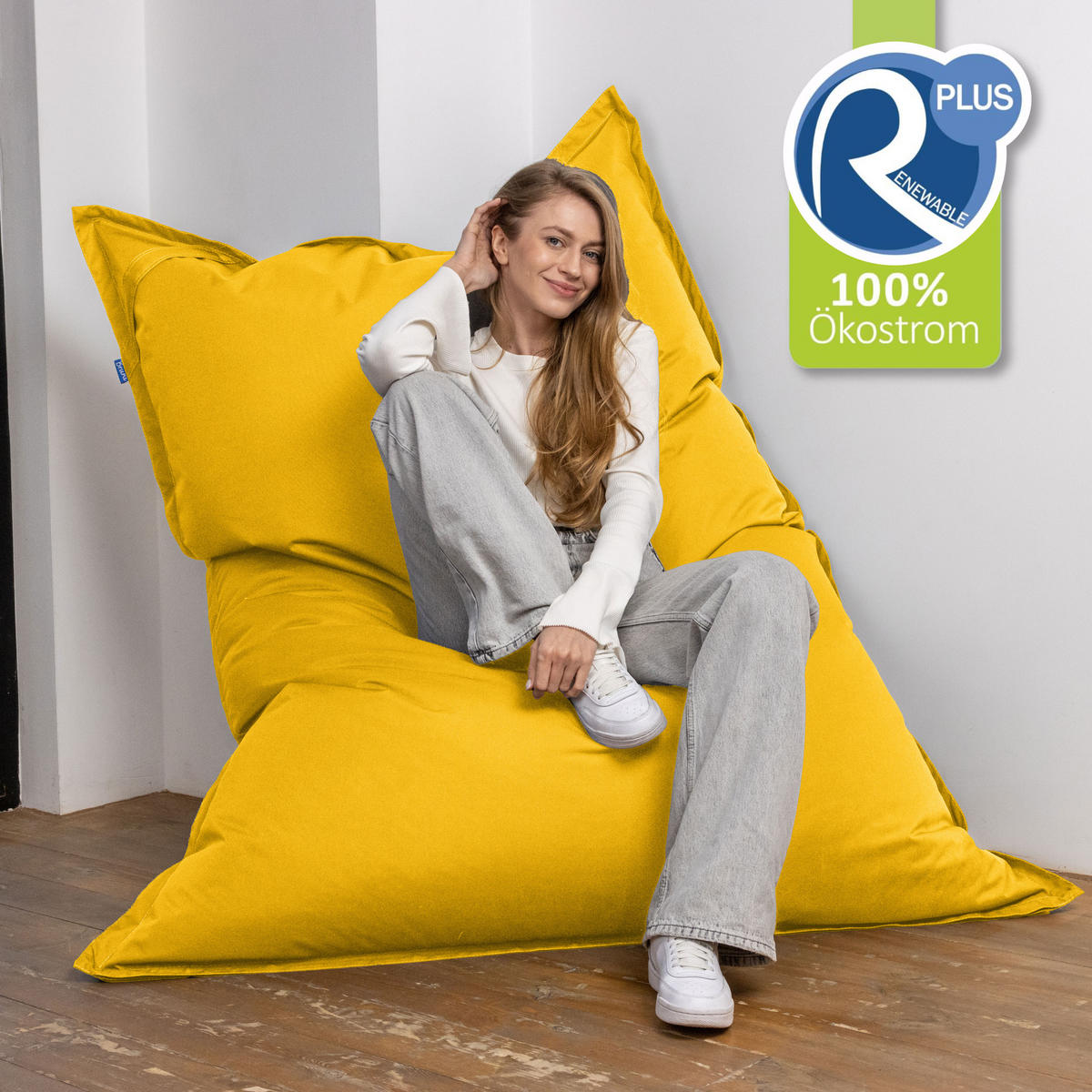 SITZSACK XXL Caree gelb, 140x180cm groß für Outdoor - Gelb, Textil (180/140/30cm) - Bruni