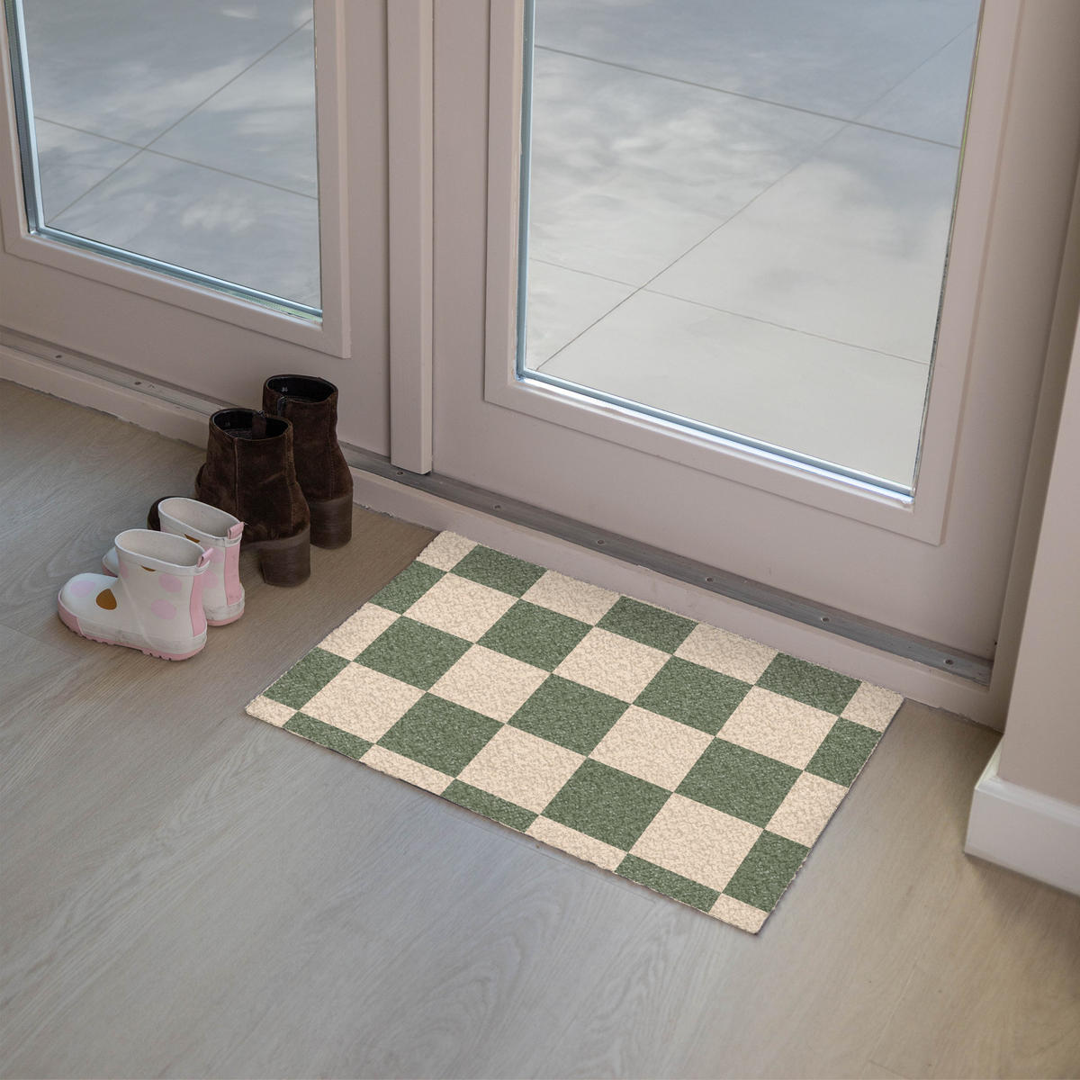 FUSSMATTE Schachbrettmuster - Grün - Beige - Blöcke 60x40 cm - Olivgrün, Kunststoff (60/0.4cm) - MuchoWow