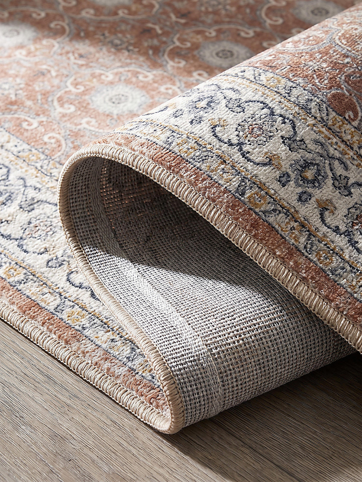 LÄUFER waschbar, mit floralen Ornamenten, VERNANTE in Terrakotta-Creme, 80 x 150 cm - Rot, Textil (80/150cm) - KADIMA DESIGN