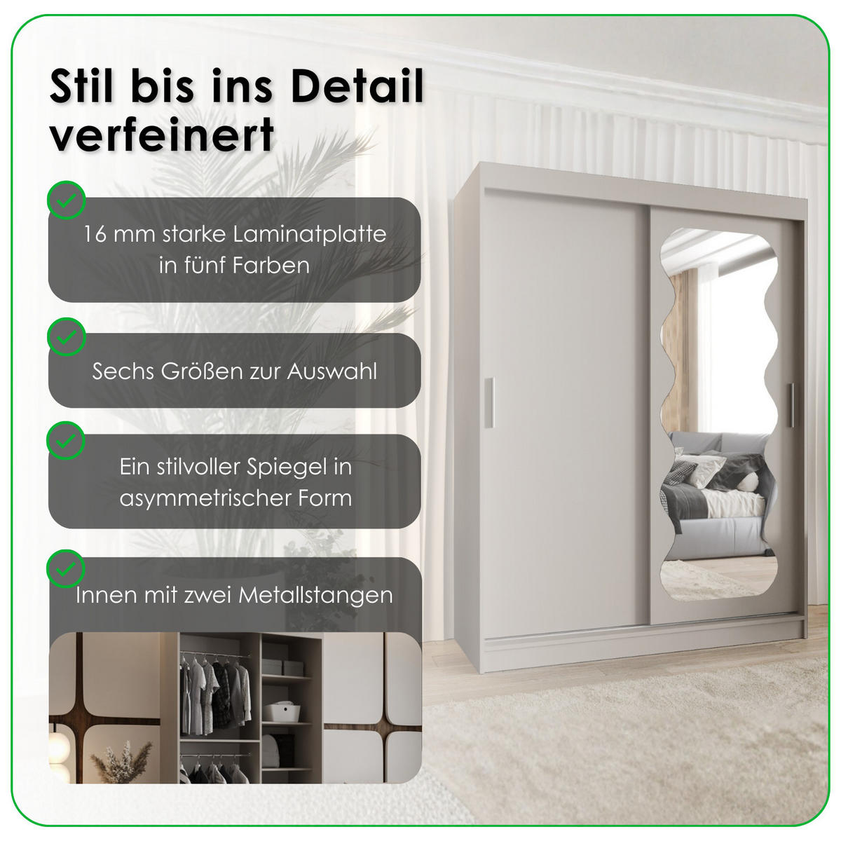 SCHIEBETÜRENSCHRANK mit Spiegel SPOTI 200/100/62 2-türig - Silberfarben/Eiche Artisan, Holz (100/200/62cm) - MÖBEL KRYSPOL