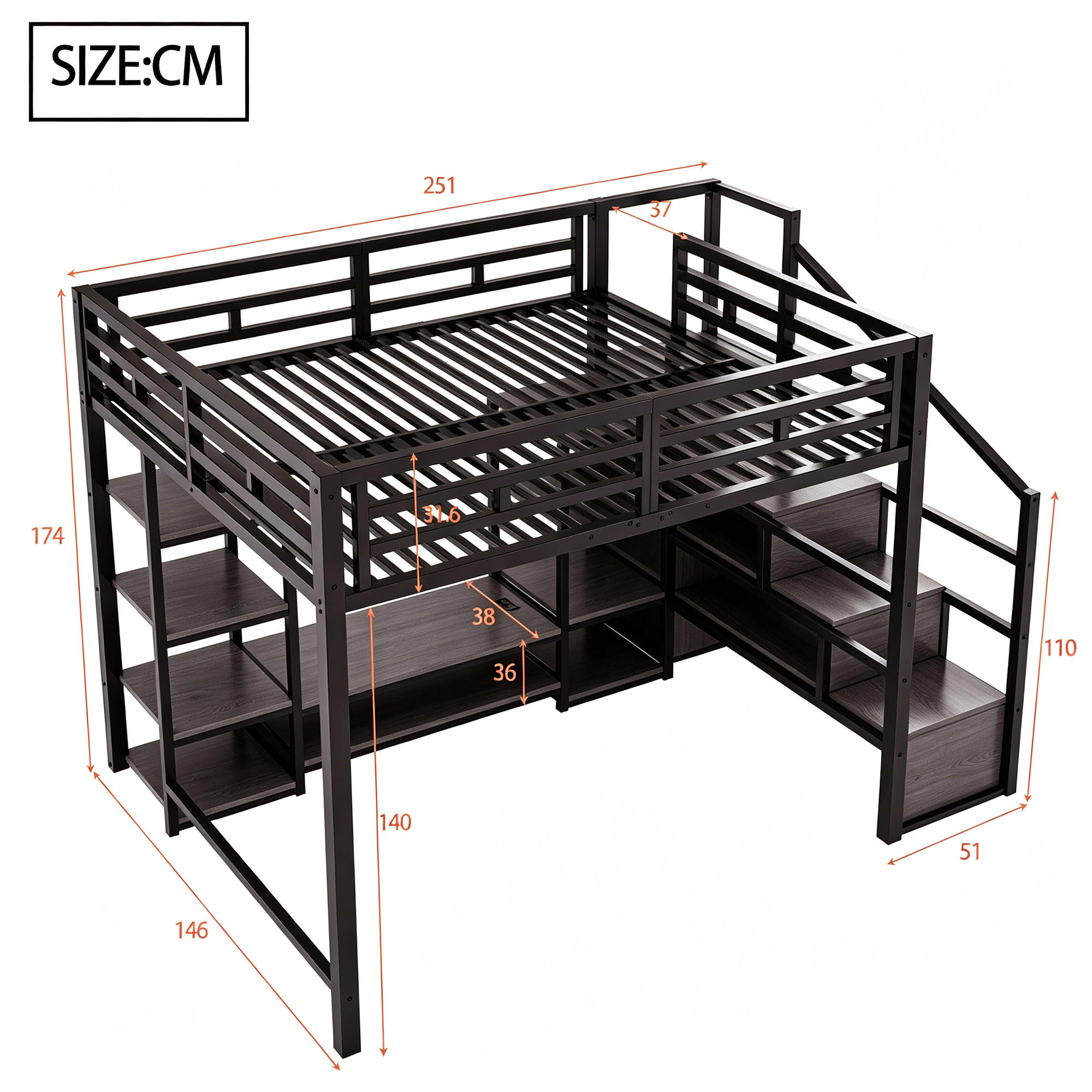 Meubliv Hochbett Schwarz 140x200 cm