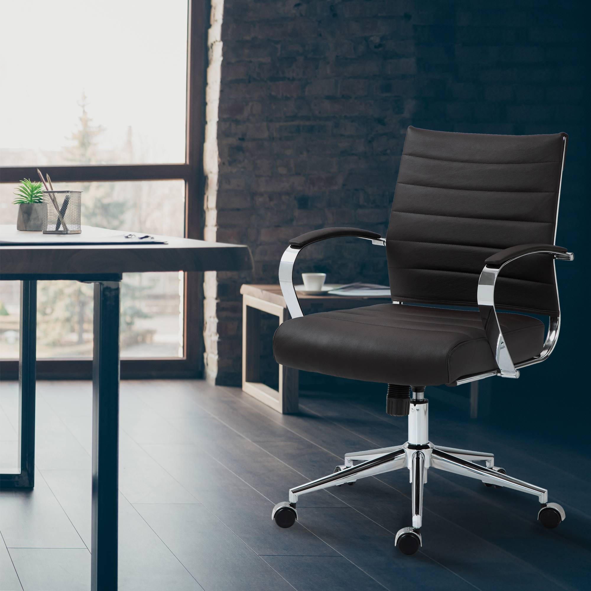 DREHSTUHL Echtleder Braun - Chromfarben/Braun, Leder/Metall (57/90/62cm) - CLP