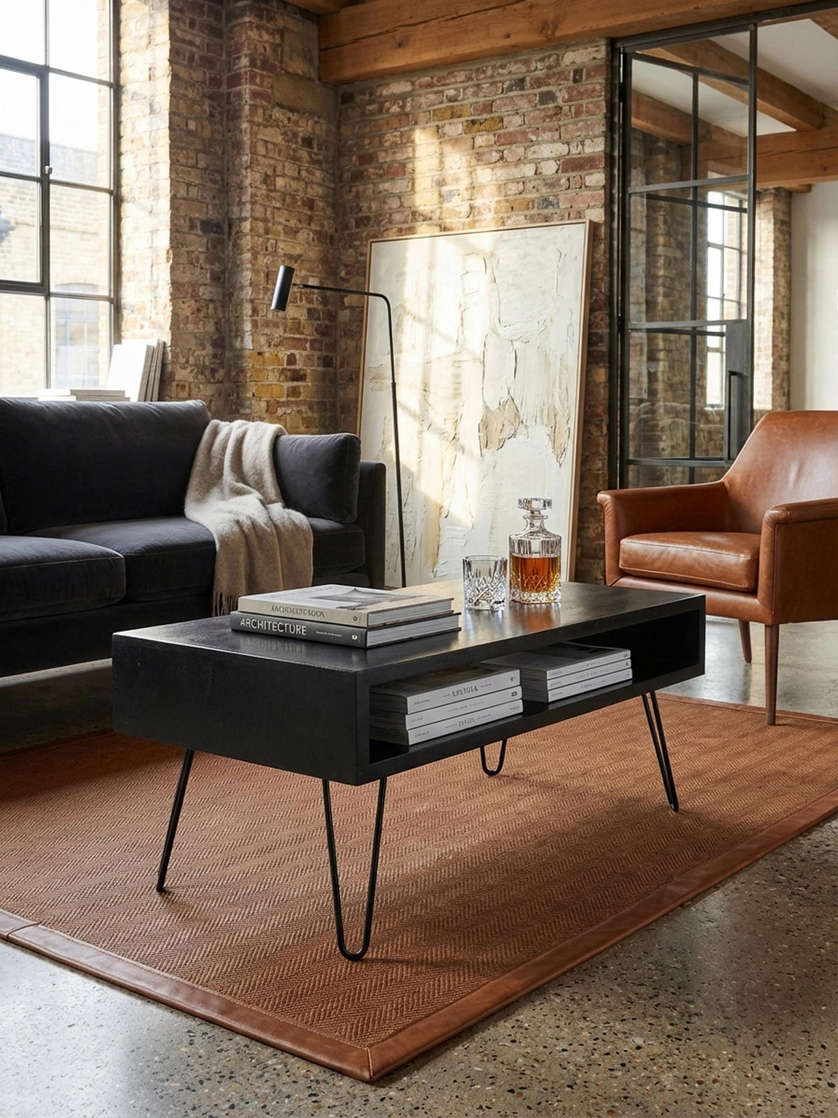 COUCHTISCH Mango Massivholz Metall 100x50x40cm mit Stauraum und Haarnadelbeinen - Schwarz, Holz/Metall (50/100/40cm) - KADIMA DESIGN