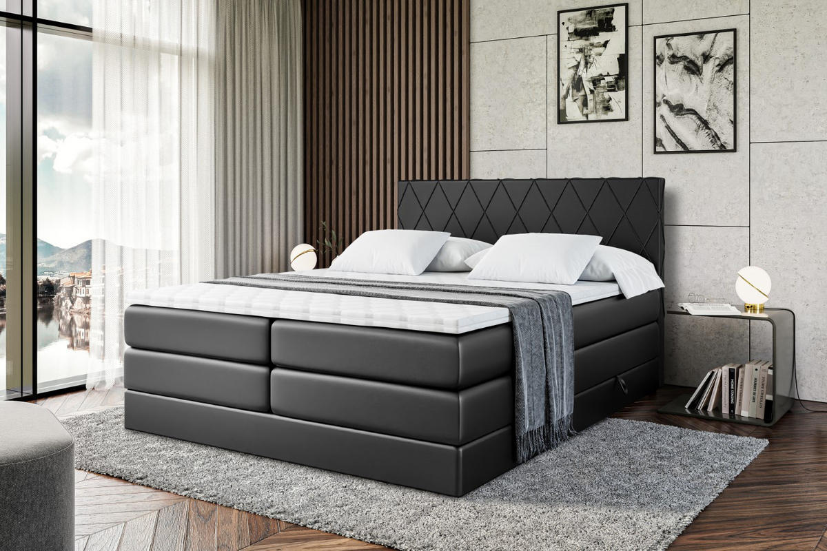 BOXSPRINGBETT LEPARO KING - 120 x 200 - H3/H4 - Schwarz Hochglanz - Schwarz Hochglanz, Holzwerkstoff (120/200cm) - ALTDECOR