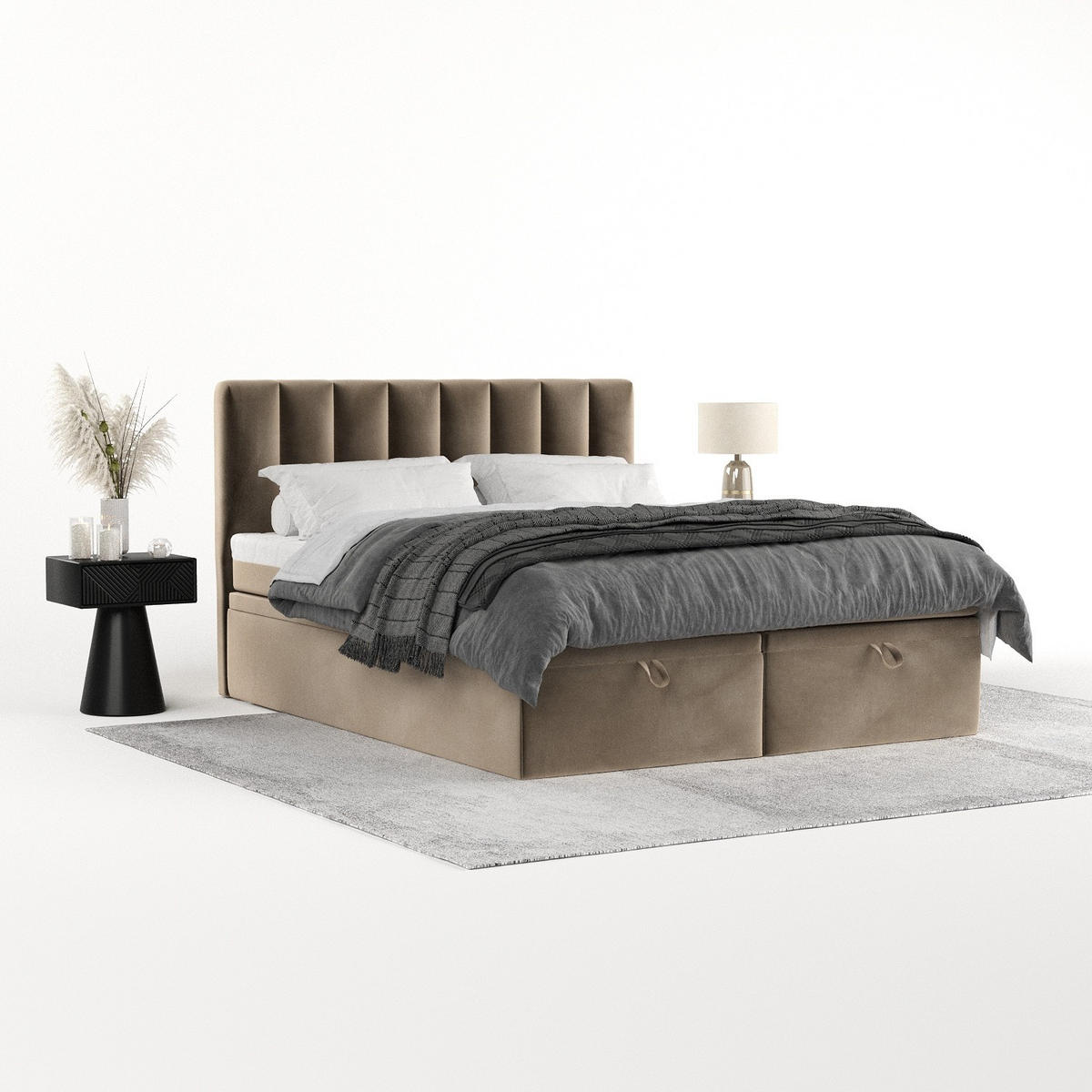 BOXBETT Lume 180/200 cm Taupe im Paros Stoff - Taupe/Schwarz, Holz/Holzwerkstoff (180/200cm) - AltaBeds