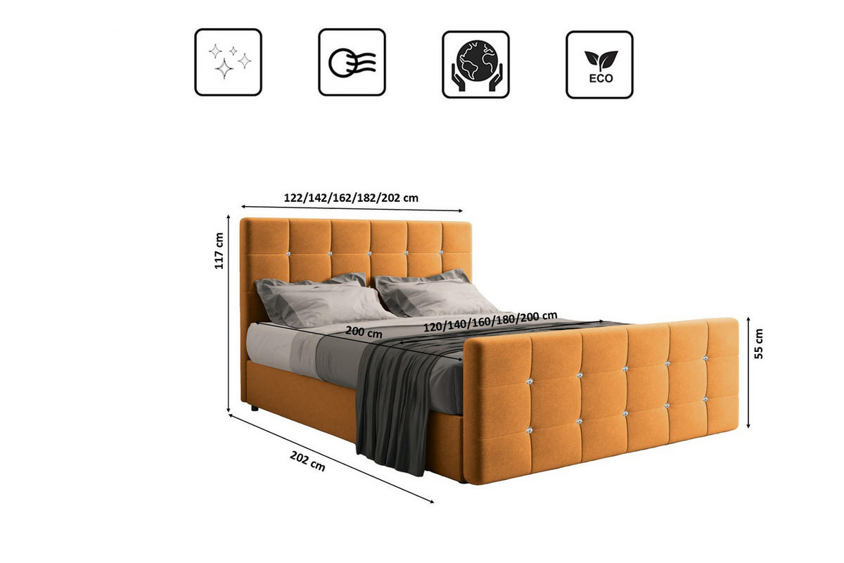 BOXBETT Mit Bettkasten Und Matratze Topper ROMA 120x200 cm Orange H2-Pocket - Dunkelblau/Orange, Holz/Holzwerkstoff (120/200cm) - Kaiser Möbel