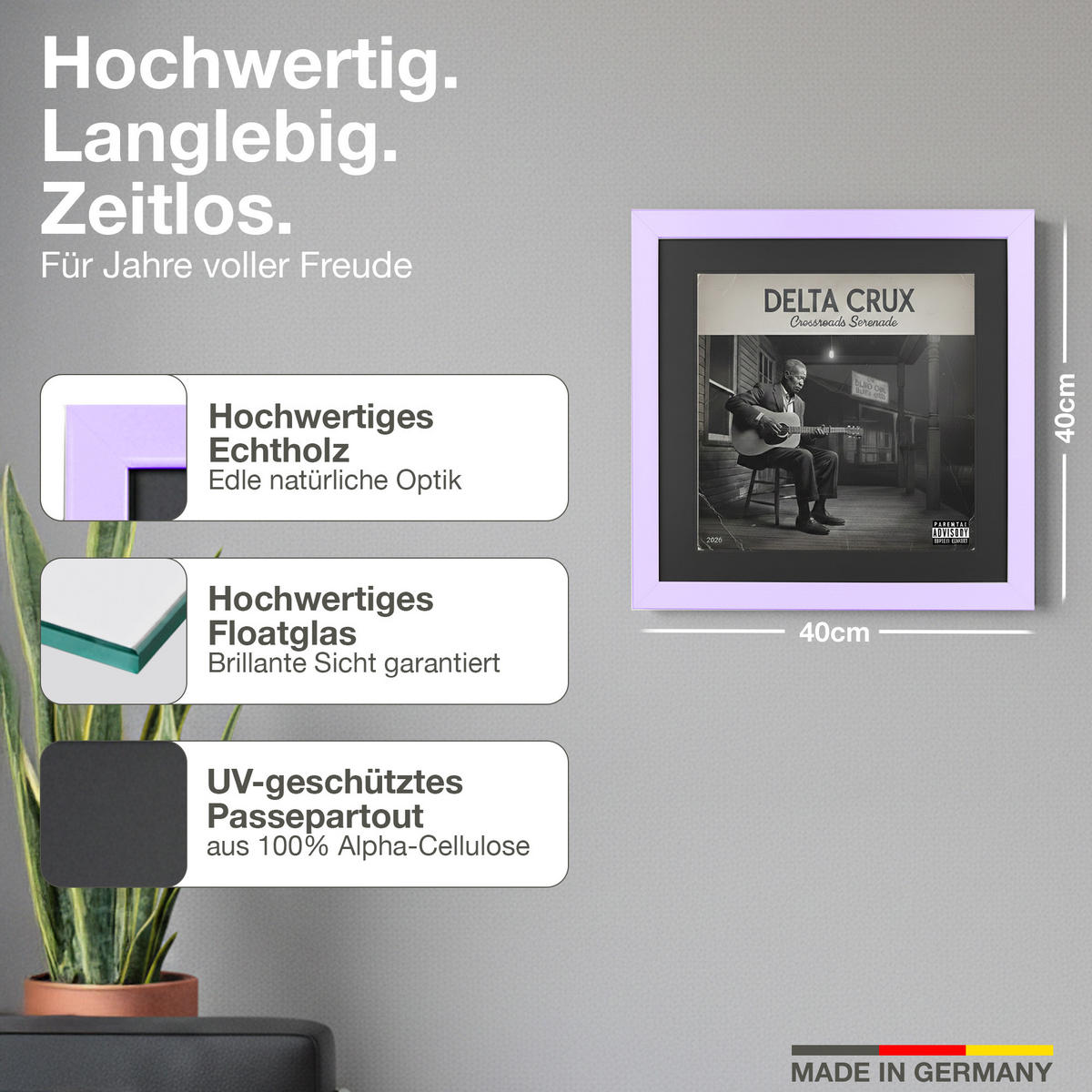 SCHALLPLATTEN BILDERRAHMEN 40/40 2er Set - Flieder, Holz (40/40cm) - K-Möbel