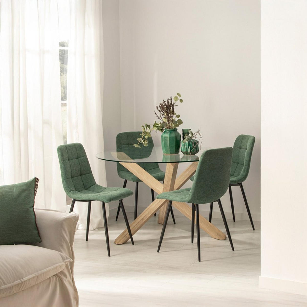 ESSZIMMERSTUHL Ailan Grün 43 cm x 88 cm 4er-Set - Grün, Textil (43/88/56cm) - Klast Home