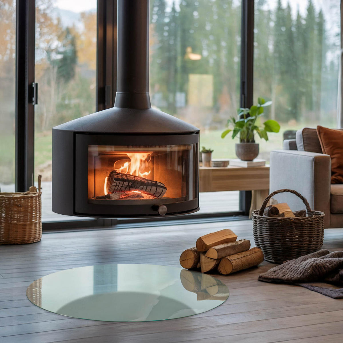 GLASPLATTE für Kamin Ø 80 cm - Türkis, Glas (80/80/0.4cm) - TULUP