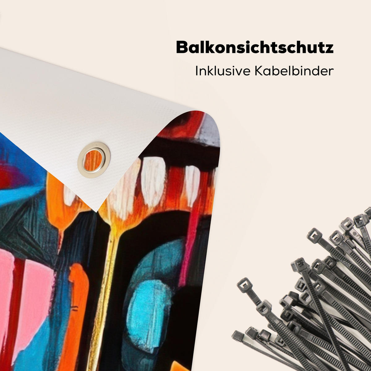 BALKON-SICHTSCHUTZ Abstrakt - Gesicht - Farbenfroh - Multicolor, Kunststoff (300/120cm) - MuchoWow