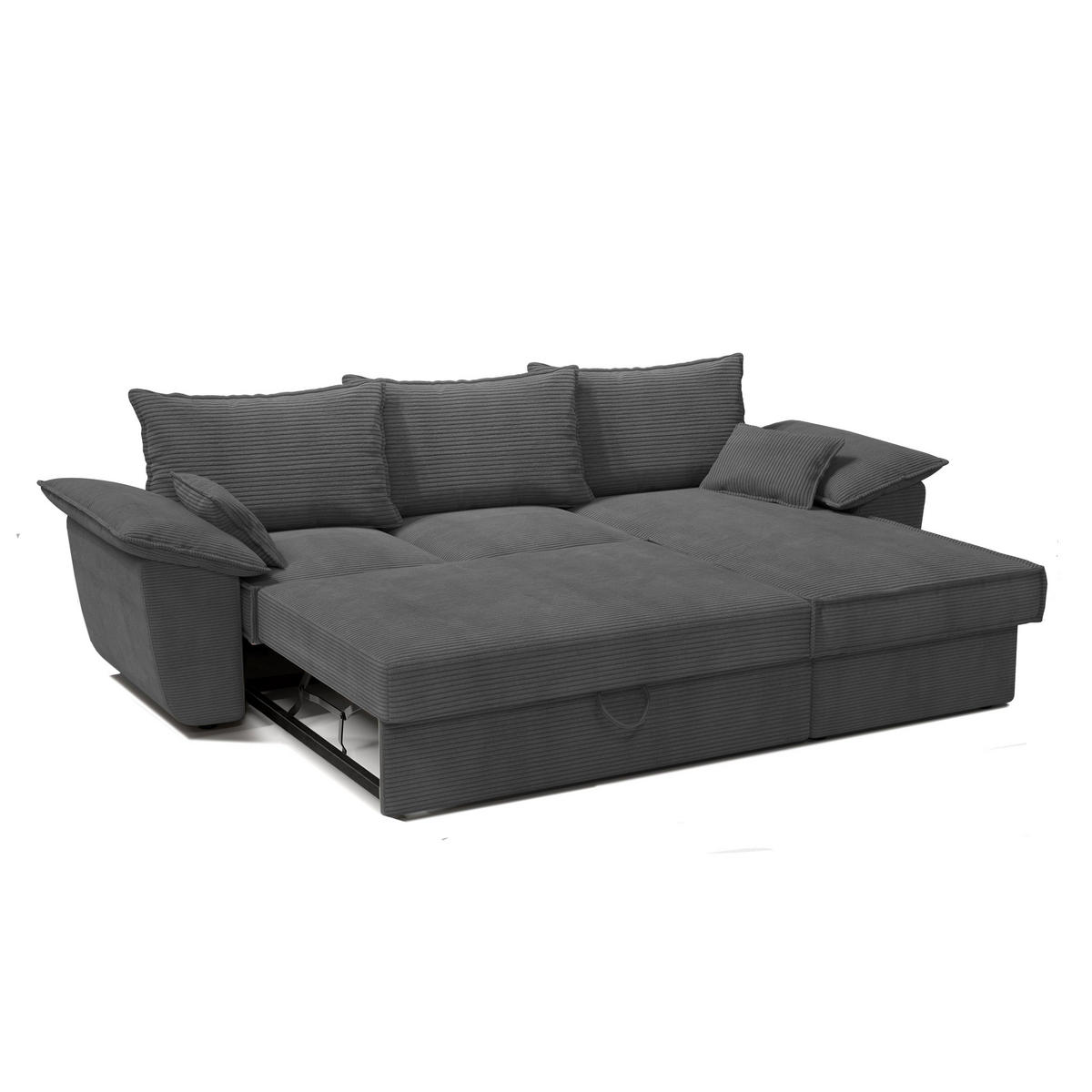 ECKSOFA RECHTS Gerippter Samt Anthrazitgrau 257cm - Dunkelgrau/Anthrazit, Textil (257/168cm) - Sia Home