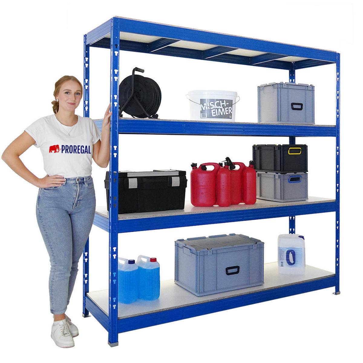 SCHWERLASTREGAL Rhino 200x200x60 cm 4 Melamin-Ebenen 16mm Fachlast 500 kg Blau - Blau, Metall (200/200/60cm) - PROREGAL