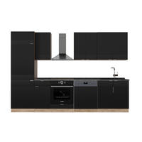 KÜCHENZEILE Fame-Line, Schwarz gestreift/Goldkraft Eiche, 300 cm, AP Anthrazit - Honigeiche/Schwarz, Holzwerkstoff (300/81.6/60cm) - Vicco