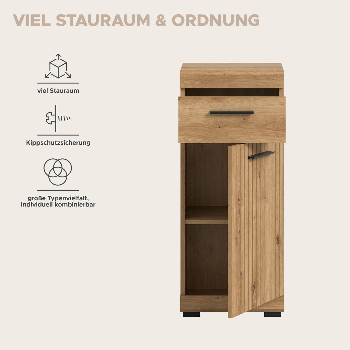 STANDSCHRANK SCOUT (B/H/T: ca. 37/88/31 cm) in Artisan Eiche Nachbildung/Artisan Eiche Nachbildung - Eiche Artisan, Holz (37/88/31cm)