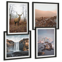 BILDER SET 4er Set - 50x50 cm & 40x60 cm Schwarzer Rahmen - Wilde Landschaften, Berge, Hirsche - Schwarz, Kunststoff (50/50cm) - TULUP