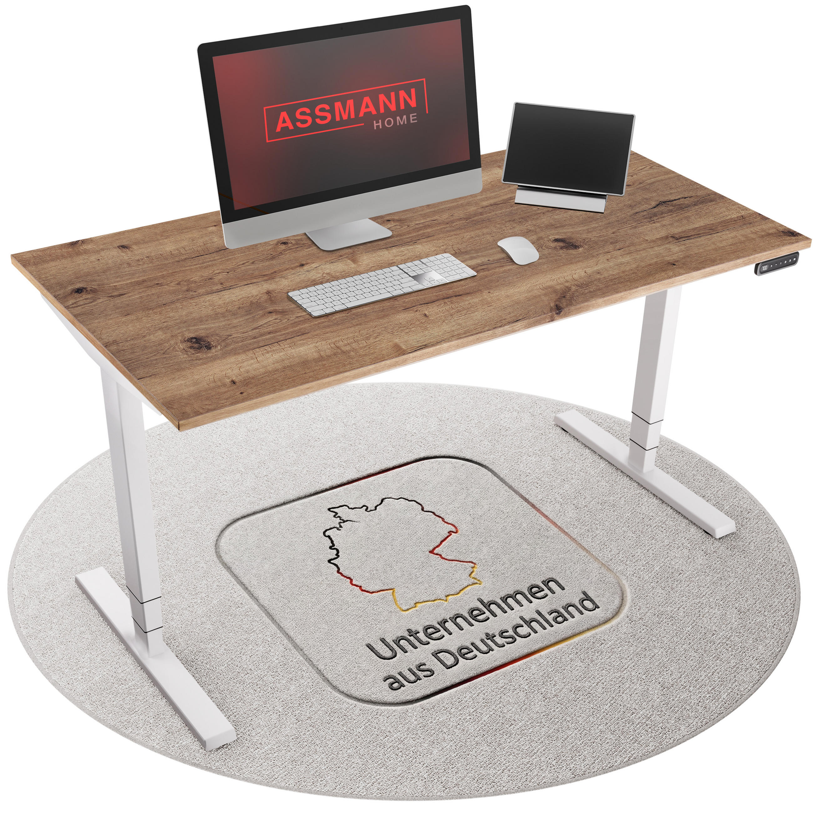 SCHREIBTISCH Elektrisch höhenverstellbarer Schreibtisch Y-Line Eiche Tabak Signalweiß 140/80/62-127cm - Eiche Wotan/Weiß, Holzwerkstoff/Metall (80/140/127cm) - ASSMANN