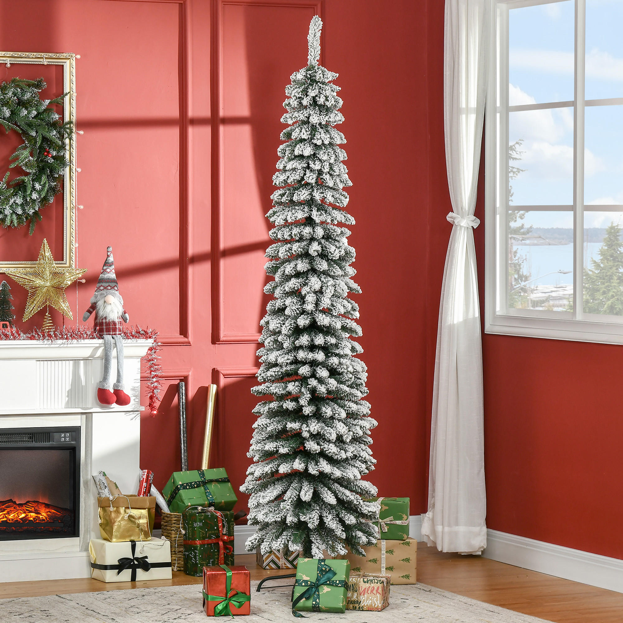KÜNSTLICHER Weihnachtsbaum, 210 cm Christbaum mit 490 Spitzen für Weihnachten - Weiß/Grün, Kunststoff/Metall (210cm) - HOMCOM