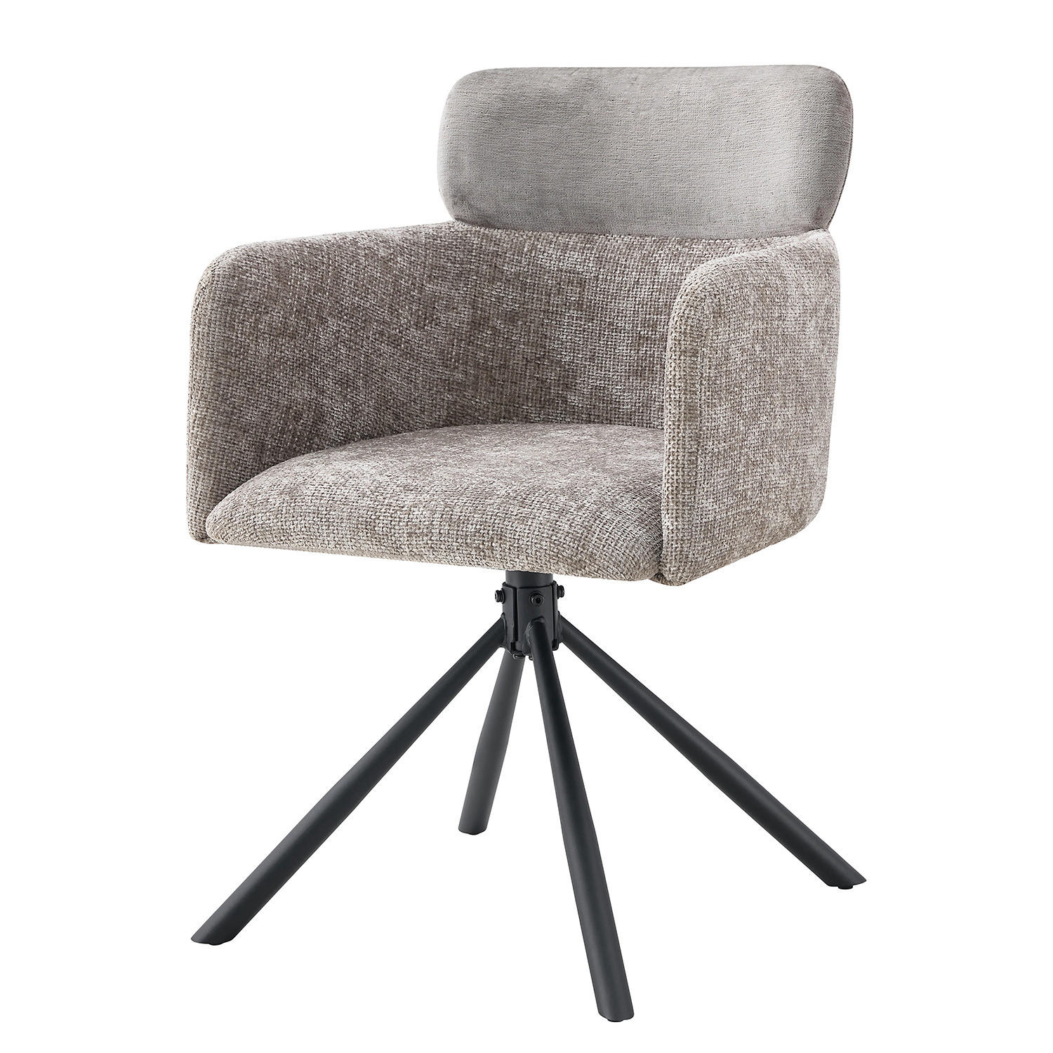 DREHBARER ARMLEHNENSTUHL - Chenille / Eisen - Grau / Schwarz - Grau, Textil/Metall (59/87/62cm) - home24