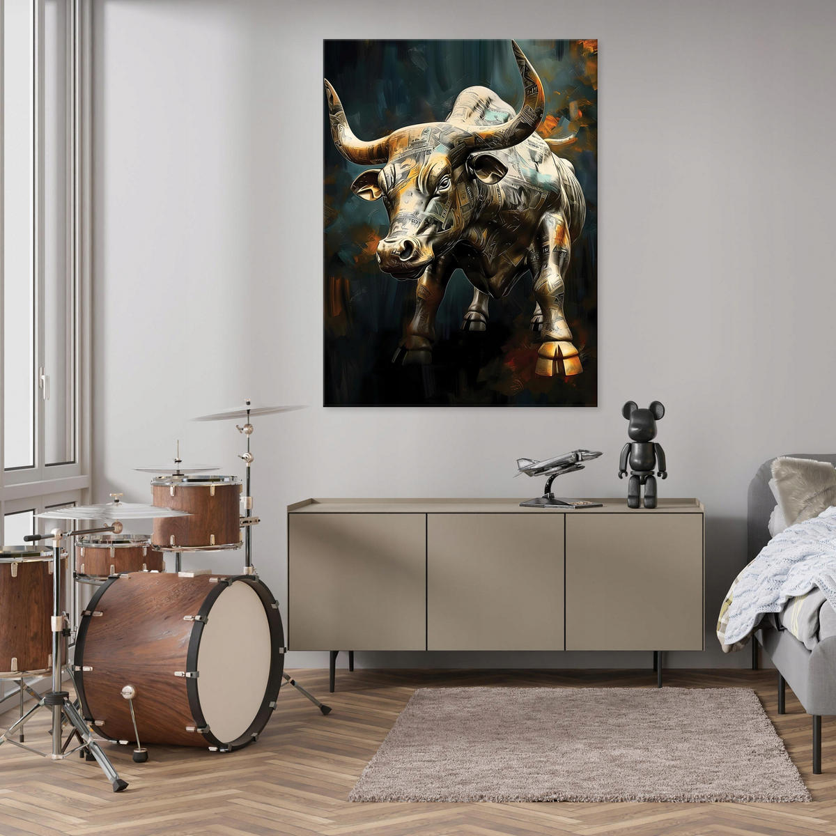 BILDER auf Leinwand Stier Motivation Tiere 100x70 - Multicolor, Holzwerkstoff (70/100cm) - Wallarena
