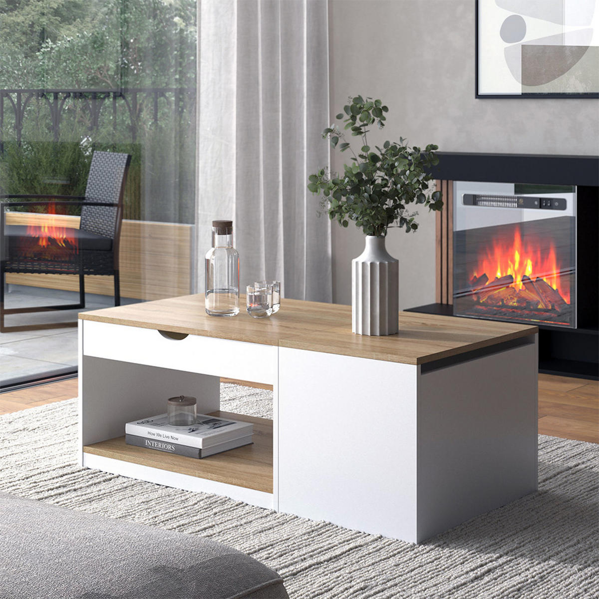 COUCHTISCH Avela Weiß/Sonoma 55 x 110 cm - Weiß, Holzwerkstoff (110/55/54cm) - Vicco