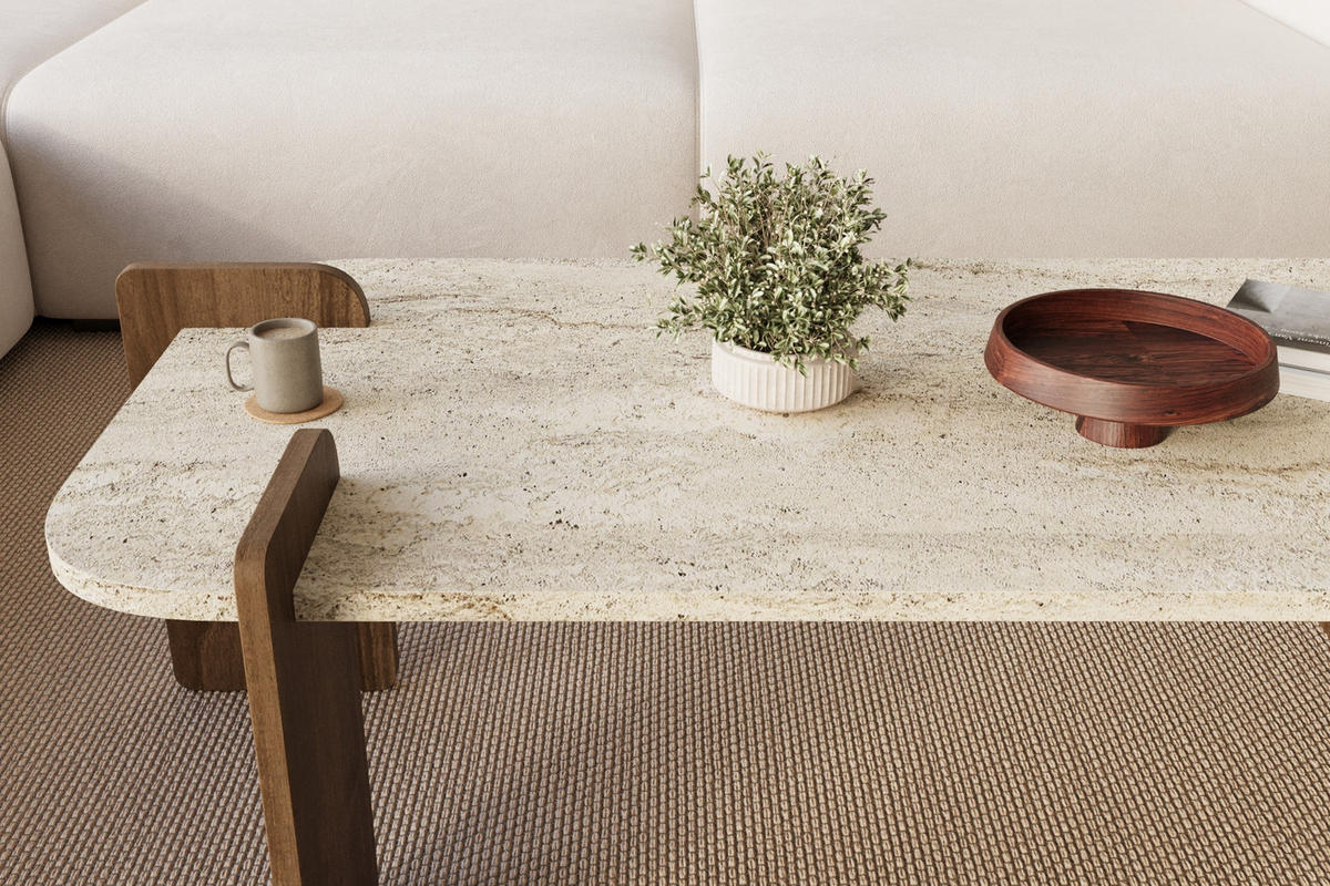 COUCHTISCH Twinkle Travertin Braun Granit Optik 60x120 - Beige/Braun, Holzwerkstoff (60/120/35cm) - moebel17