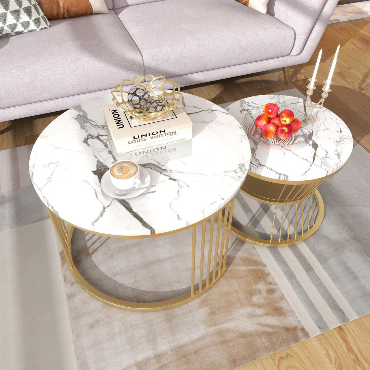 COUCHTISCH-SET, Weiß,77 x 77 cm/ 45 x 45 cm, 2 Teile - Weiß, Holzwerkstoff (70/70/45cm) - GENKI LIVING